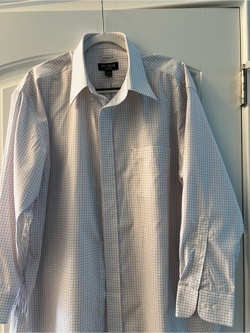 Jos. A. Bank White Dress Shirt with Light Blue Windowpane